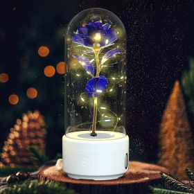 Creative 2 In 1 Rose Flowers LED Light And Bluetooth Speaker Valentine's Day Gift Rose Luminous Night Light Ornament In Glass Cover (Option: White Base Purple Flower)