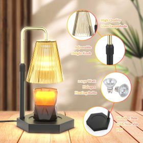 Candle Warmer Lamp Dimmable And Timer Candle Warmer Height Adjustable For Jar Scented Candles For Home Decor Amber Glass And Black Base (Color: Black)