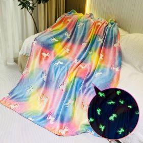 Glow In The Dark Throw Blanket, Blanket For Girls, Luminous Kids Blanket, Soft Blankets For 3,4,5,6,7,8,9,10 Year Old Girl Birthday Christmas Thanksg (Option: Rainbow)