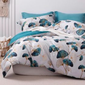 100% Long-Staple Cotton Duvet Cover Set,Pattern Printed Comforter Cover 3pcs, Ultra Soft & Breathable Bedding Set (Color: Teal Green (Kaycee), size: King(90 x104 ))