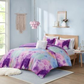 Watercolor Tie Dye Printed Comforter Set with Throw Pillow (Color: as Pic)