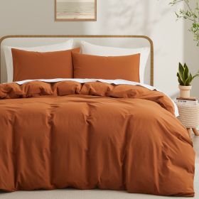 100% Washed Cotton Duvet Cover Set, Durable Fade-Resistant Natural Bedding Set (No Comforter) (Color: Burnt Orange, size: Queen)